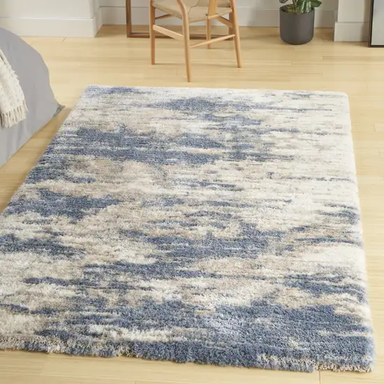 Light Blue Gray and Beige Abstract Shag Area Rug Photo 9