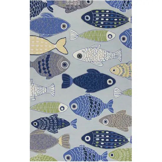 2'X3' Light Blue Hand Hooked Oversized Sea Of Fish Indoor Accent Rug Photo 2