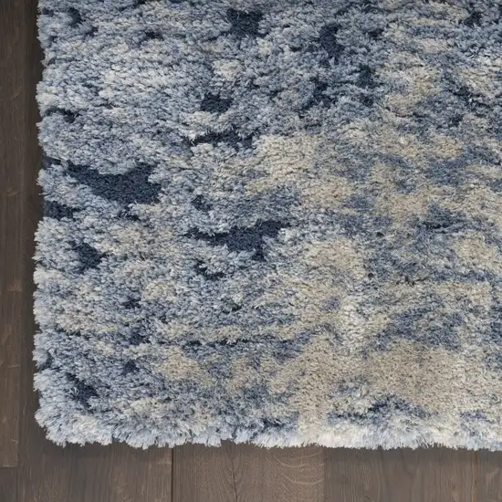 Light Blue Navy Blue and Beige Abstract Shag Area Rug Photo 8