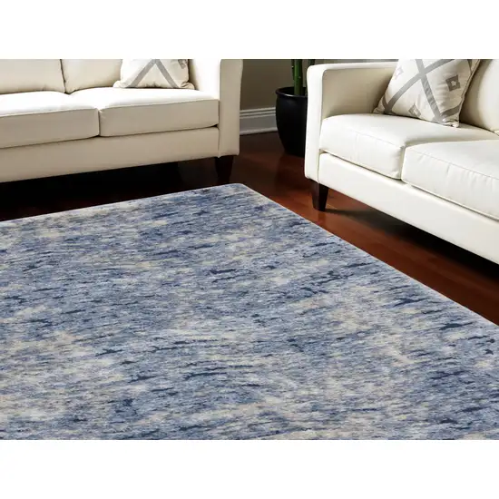 Light Blue Navy Blue and Beige Abstract Shag Area Rug Photo 1