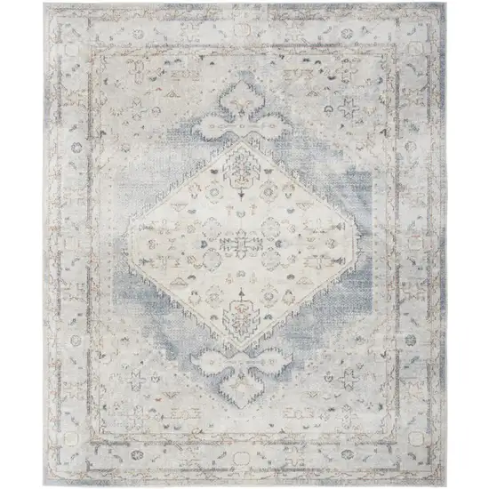 Light Blue Oriental Power Loom Distressed Area Rug Photo 1