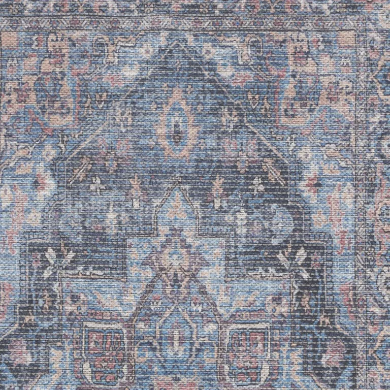 Light Blue Oriental Power Loom Distressed Washable Area Rug Photo 3