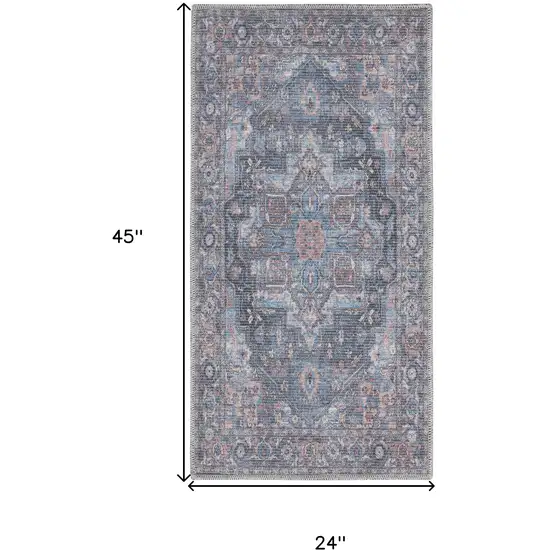 Light Blue Oriental Power Loom Distressed Washable Area Rug Photo 5