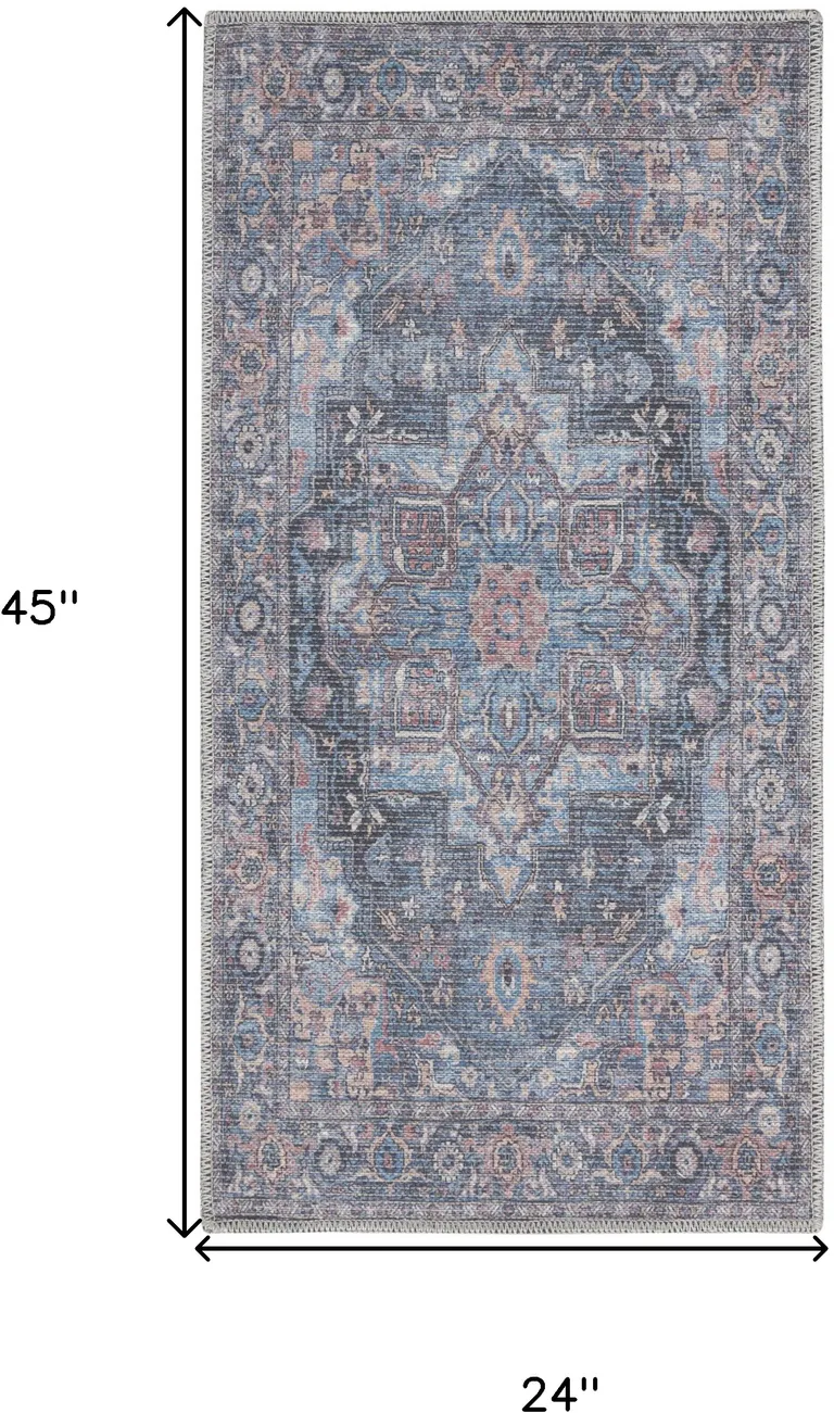 Light Blue Oriental Power Loom Distressed Washable Area Rug Photo 5