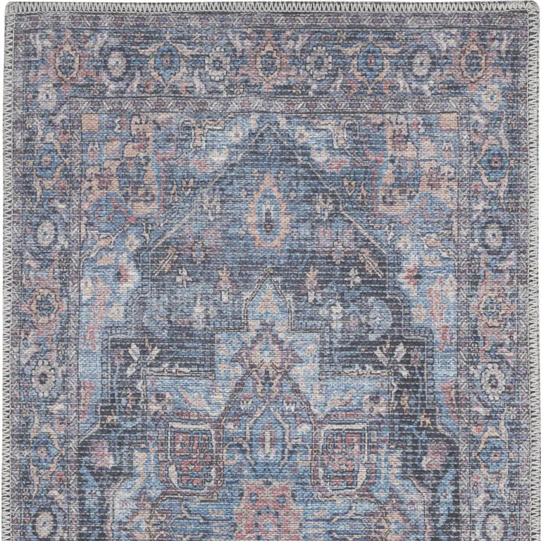 Light Blue Oriental Power Loom Distressed Washable Area Rug Photo 4