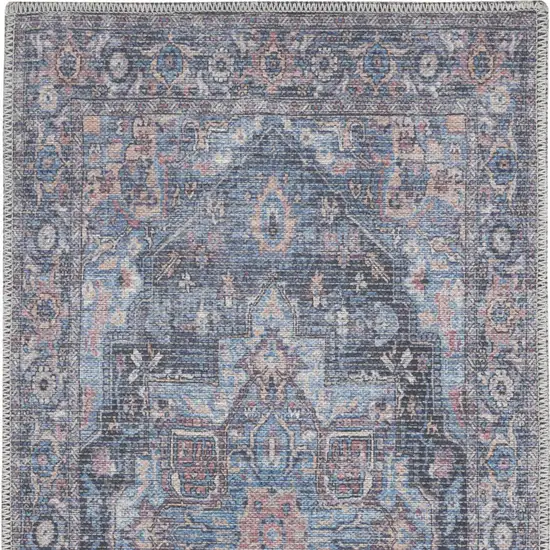 Light Blue Oriental Power Loom Distressed Washable Area Rug Photo 4