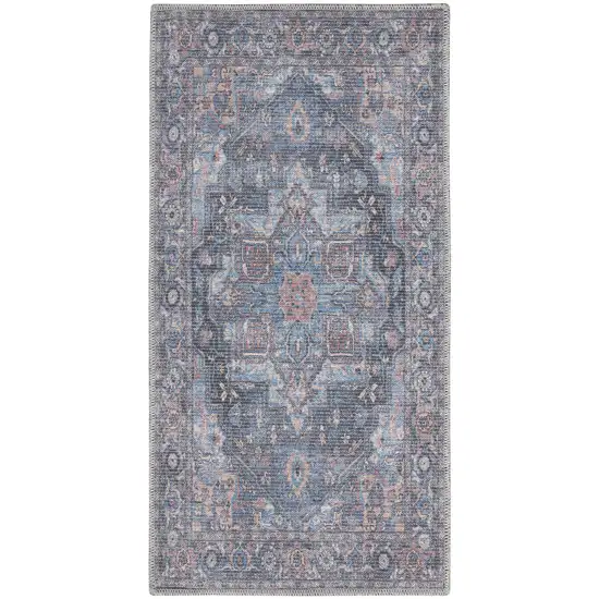 Light Blue Oriental Power Loom Distressed Washable Area Rug Photo 1