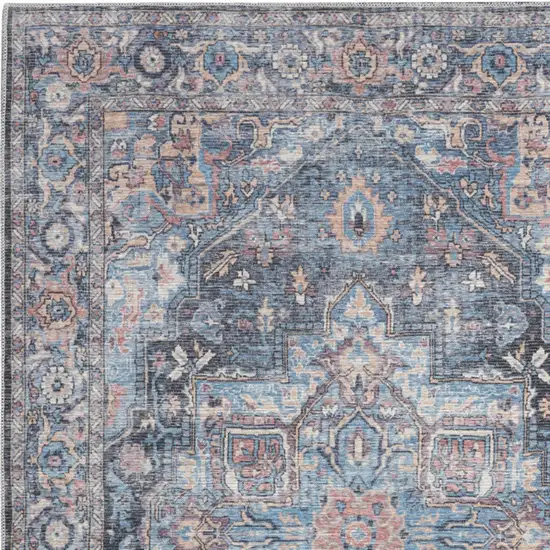 Light Blue Oriental Power Loom Distressed Washable Area Rug Photo 3