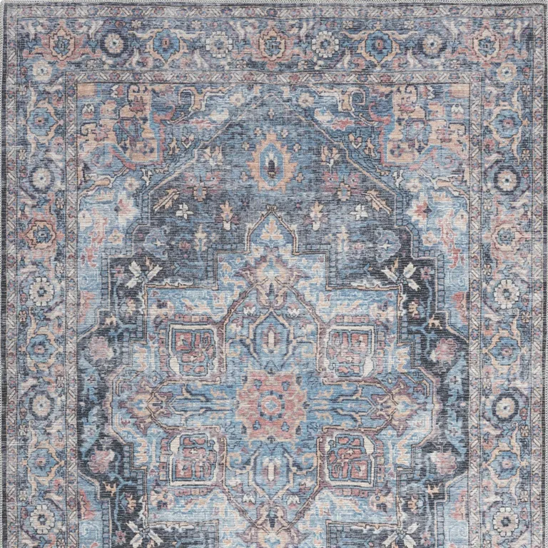 Light Blue Oriental Power Loom Distressed Washable Area Rug Photo 4