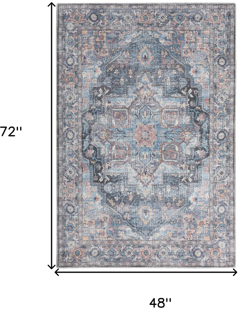 Light Blue Oriental Power Loom Distressed Washable Area Rug Photo 5