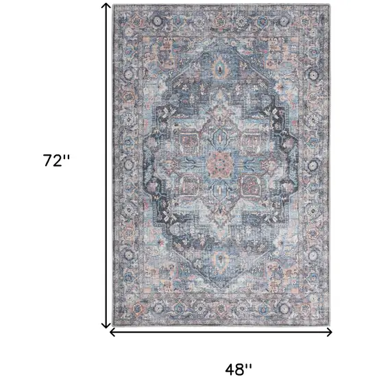 Light Blue Oriental Power Loom Distressed Washable Area Rug Photo 5