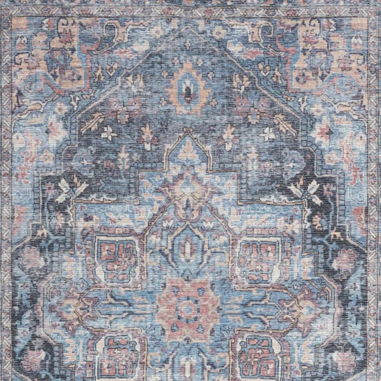 Light Blue Oriental Power Loom Distressed Washable Area Rug Photo 3