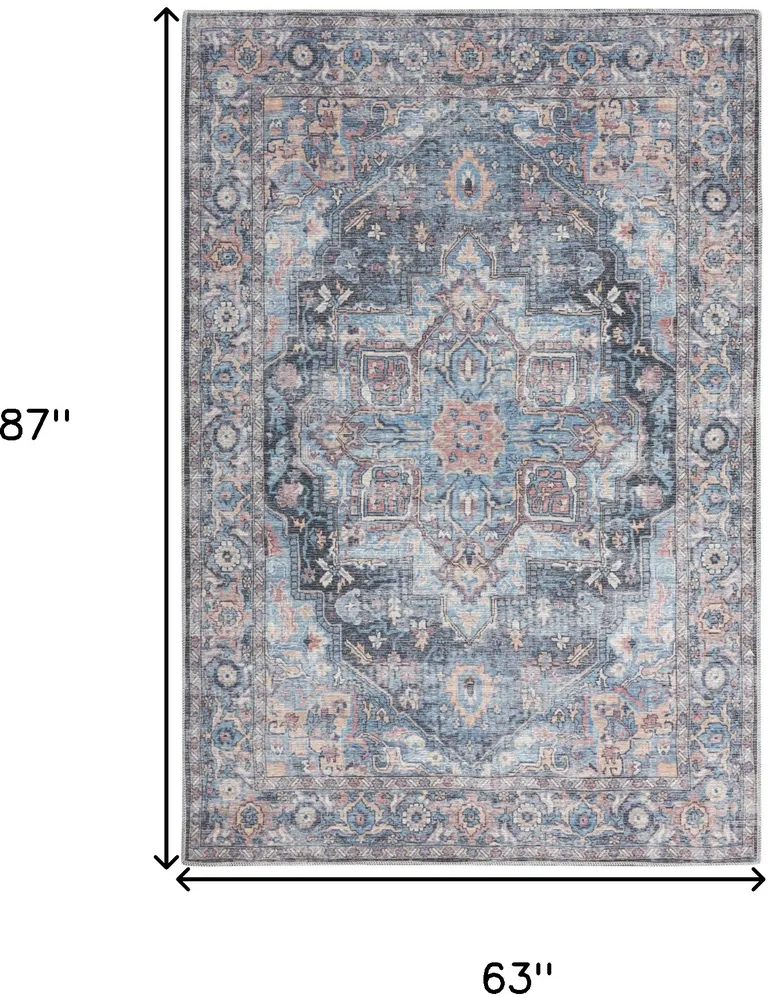 Light Blue Oriental Power Loom Distressed Washable Area Rug Photo 5