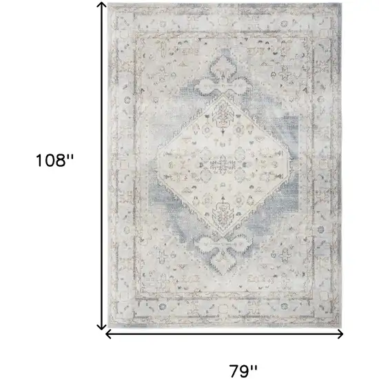 Light Blue Oriental Power Loom Distressed Washable Area Rug Photo 4