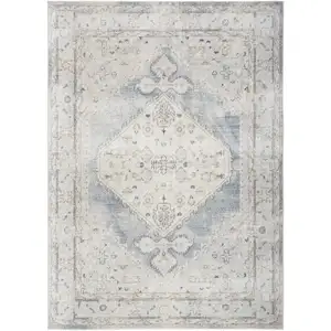 Photo of Light Blue Oriental Power Loom Distressed Washable Area Rug