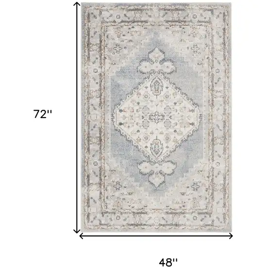 Light Blue Oriental Power Loom Distressed Washable Area Rug Photo 6