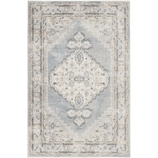 Light Blue Oriental Power Loom Distressed Washable Area Rug Photo 1