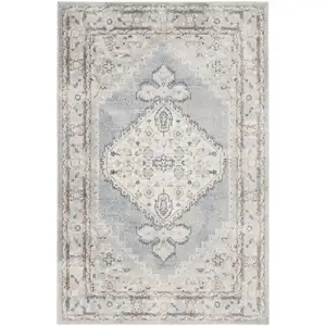 Photo of Light Blue Oriental Power Loom Distressed Washable Area Rug