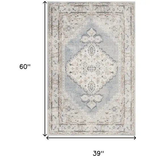 Light Blue Oriental Power Loom Distressed Washable Area Rug Photo 5