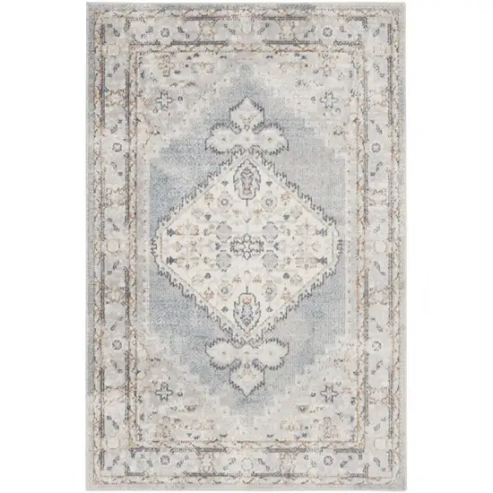 Light Blue Oriental Power Loom Distressed Washable Area Rug Photo 8