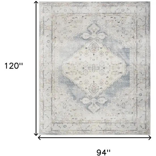 Light Blue Oriental Power Loom Distressed Washable Area Rug Photo 9