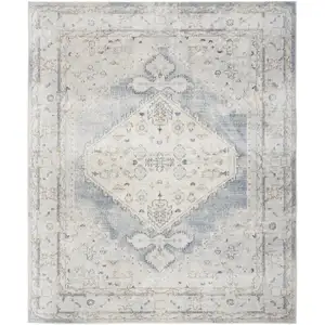 Photo of Light Blue Oriental Power Loom Distressed Washable Area Rug