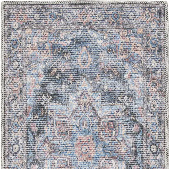 Light Blue Oriental Power Loom Distressed Washable Runner Rug Photo 4