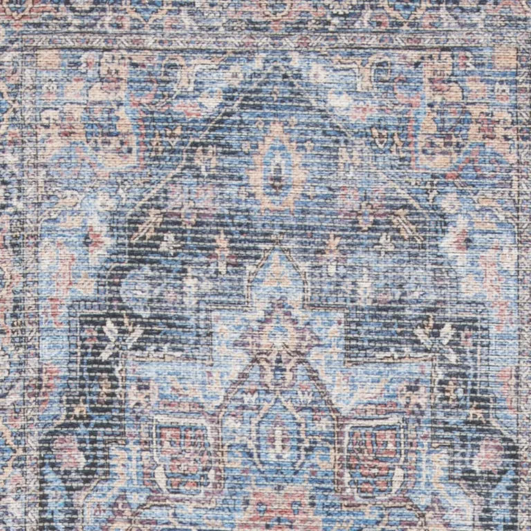 Light Blue Oriental Power Loom Distressed Washable Runner Rug Photo 3