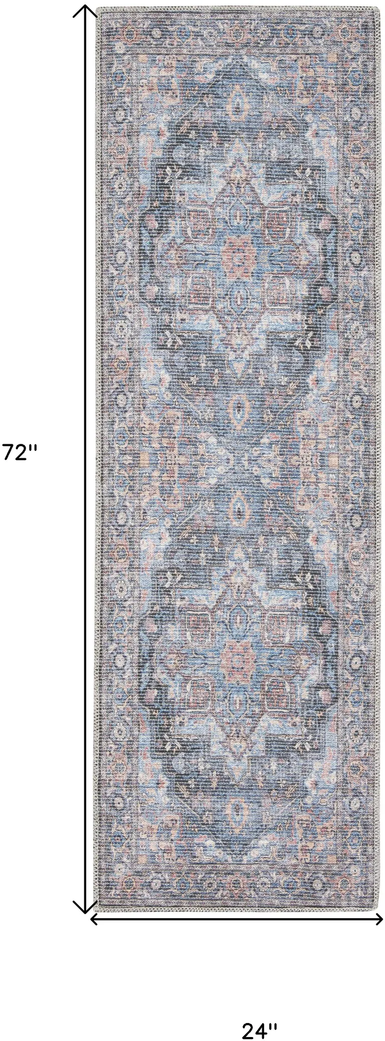 Light Blue Oriental Power Loom Distressed Washable Runner Rug Photo 5