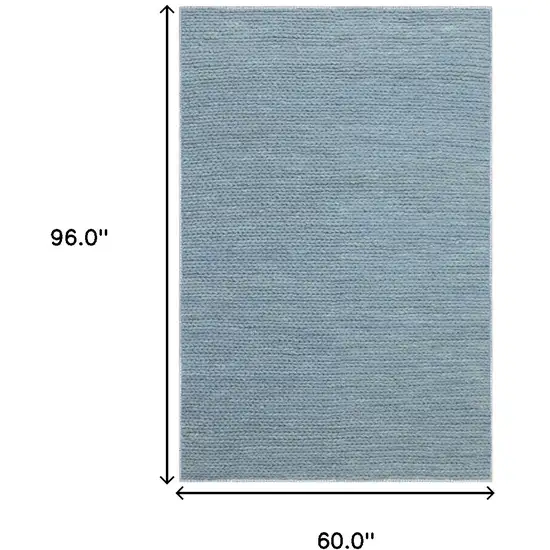 Light Blue Wool Handmade Stain Resistant Area Rug Photo 9