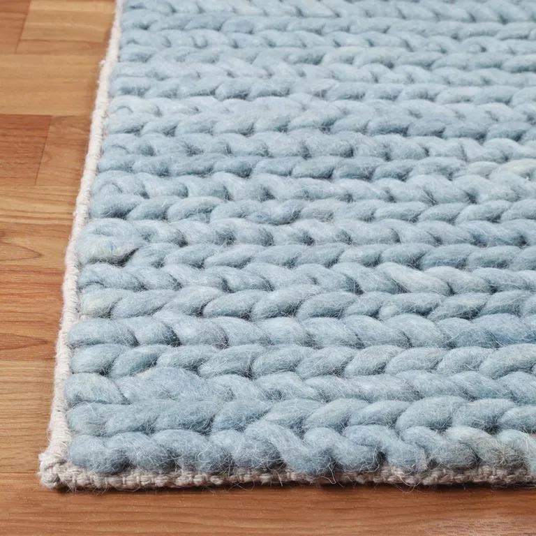 Light Blue Wool Handmade Stain Resistant Area Rug Photo 3