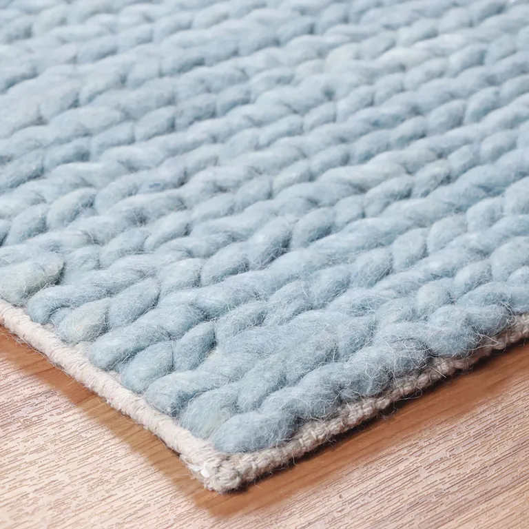 Light Blue Wool Handmade Stain Resistant Area Rug Photo 4