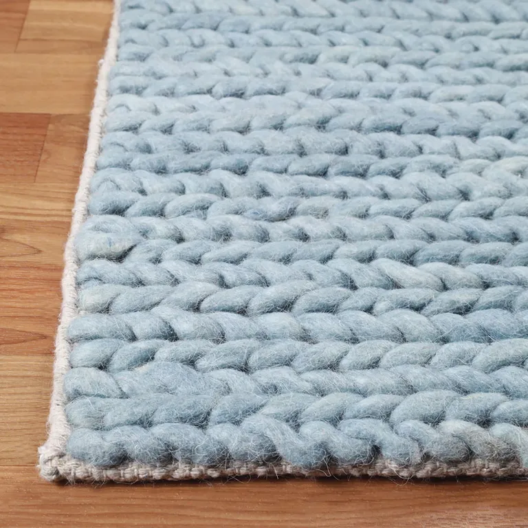 Light Blue Wool Handmade Stain Resistant Area Rug Photo 3