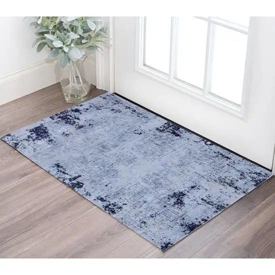 Light Blue and Black Abstract Power Loom Area Rug Photo 1