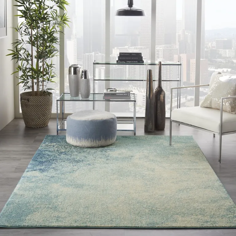 Light Blue and Ivory Abstract Sky Area Rug Photo 3