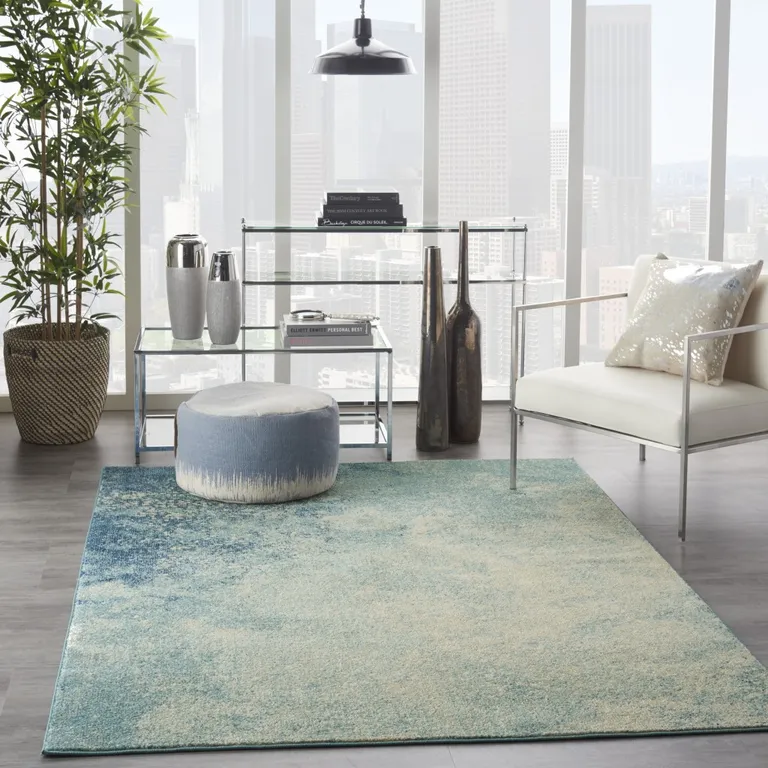 Light Blue and Ivory Abstract Sky Area Rug Photo 4