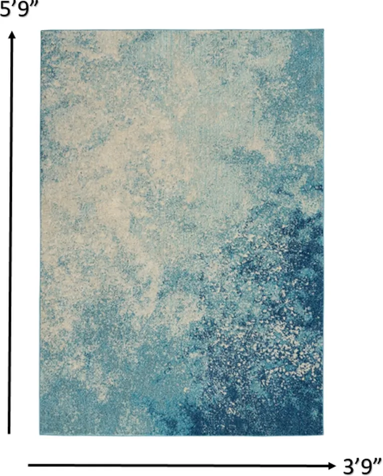Light Blue and Ivory Abstract Sky Area Rug Photo 2