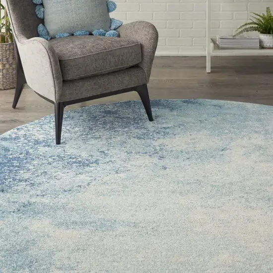 8' Blue And Ivory Abstract Round Rug Photo 4