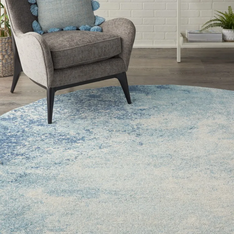 Light Blue and Ivory Abstract Sky Area Rug Photo 3