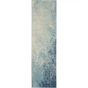 Photo of Light Blue and Ivory Abstract Sky Runner Rug