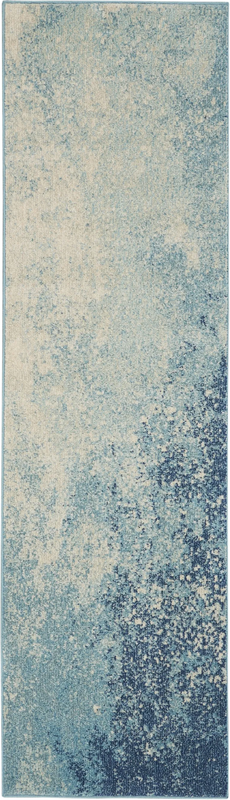 Light Blue and Ivory Abstract Sky Runner Rug Photo 1