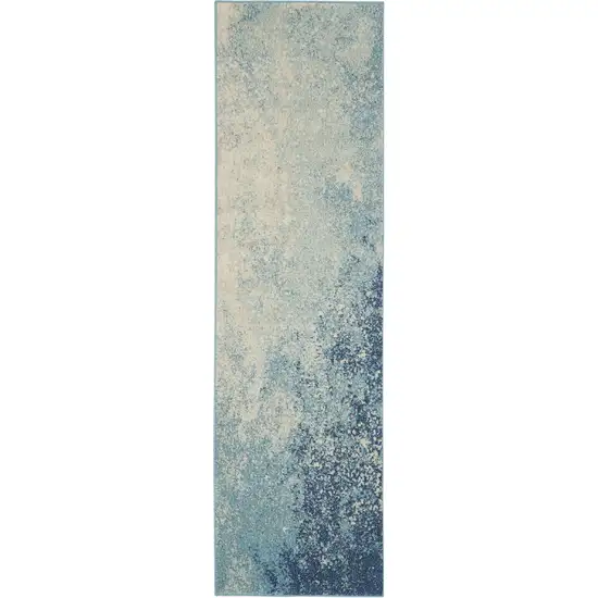 Light Blue and Ivory Abstract Sky Runner Rug Photo 1