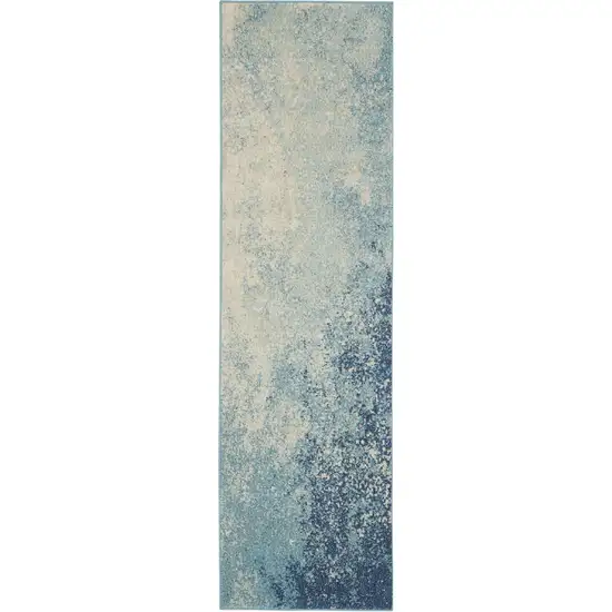 8' Ivory And Blue Abstract Power Loom Runner Rug Photo 8