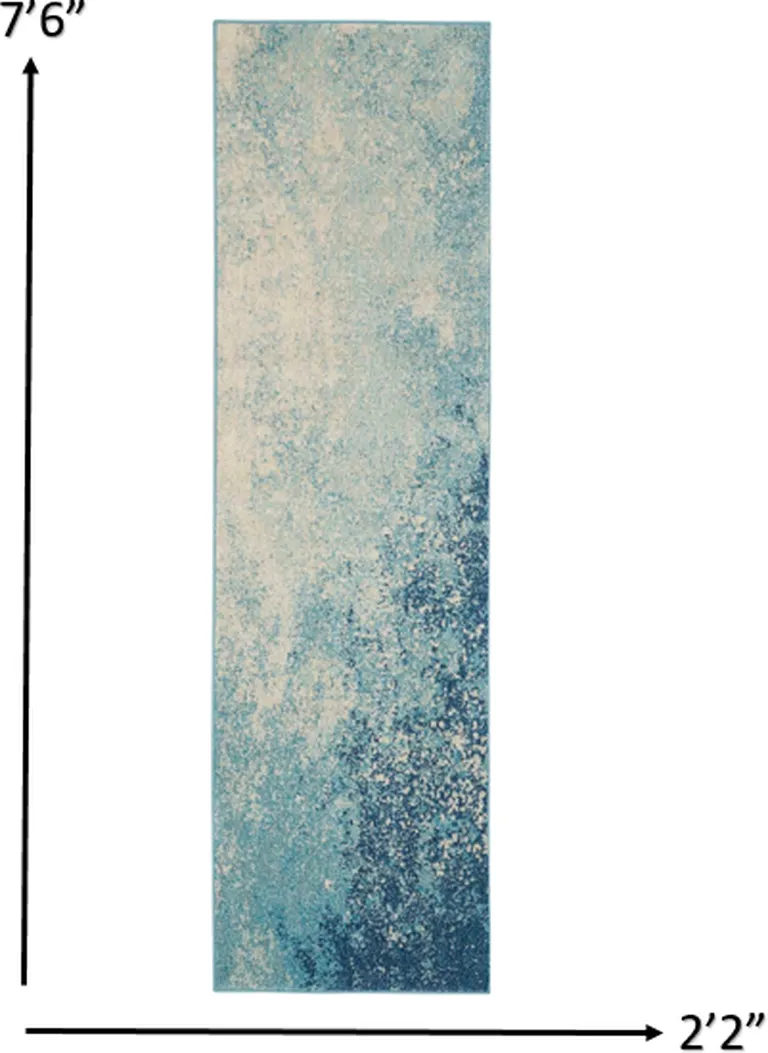 Light Blue and Ivory Abstract Sky Runner Rug Photo 4