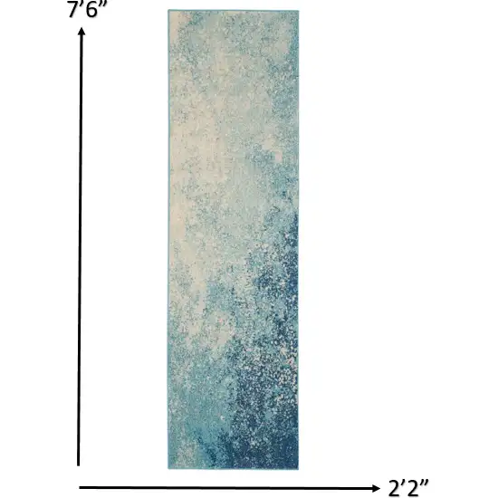 Light Blue and Ivory Abstract Sky Runner Rug Photo 4