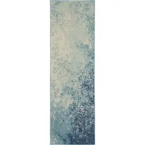 Photo of Light Blue and Ivory Abstract Sky Runner Rug