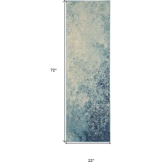 6' Blue And Ivory Abstract Runner Rug Photo 7