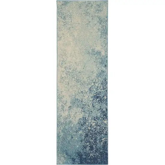 6' Blue And Ivory Abstract Runner Rug Photo 1