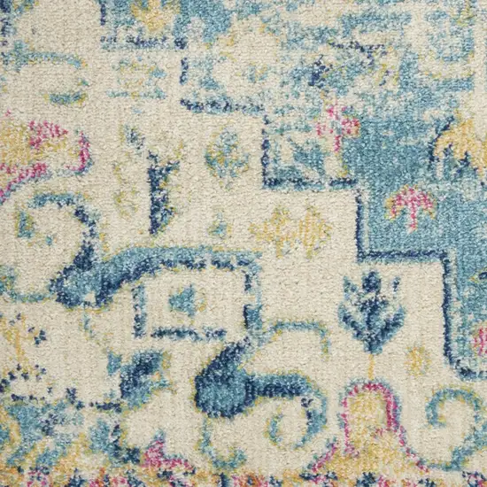 Ivory And Blue Oriental Distressed Area Rug Photo 8