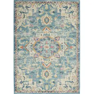 Photo of Light Blue and Ivory Distressed Area Rug